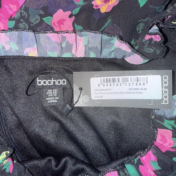 boohoo Plus Floral Corset Detail Maxi Milkmaid Dress Sz 16 NWT - Picture 15 of 16